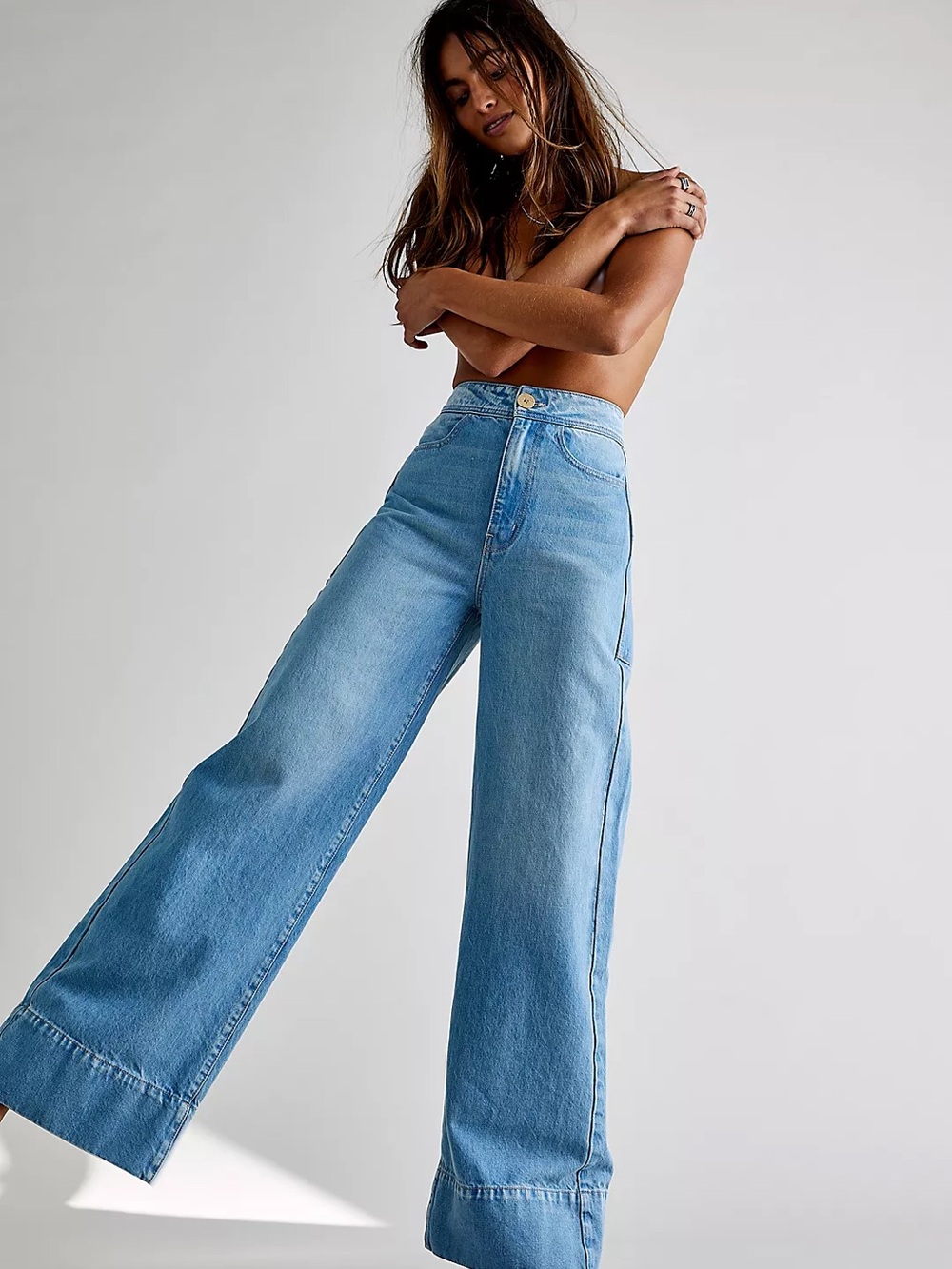 Free People Talia Trouser High-Waisted Wide-Leg Light Blue Jeans